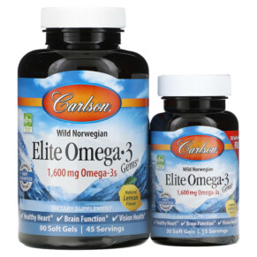 Thực phẩm chức năng Carlson Wild Norwegian Elite Omega-3 Gems Natural Lemon 800 mg 120 Soft Gels 088395017148