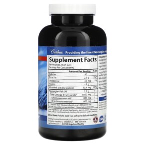 Thành phần vi chất của Carlson Wild Norwegian Elite Omega-3 Gems Natural Lemon 800 mg 180 Soft Gels 088395017124