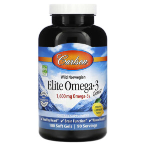 Thực phẩm chức năng Carlson Wild Norwegian Elite Omega-3 Gems Natural Lemon 800 mg 180 Soft Gels 088395017124