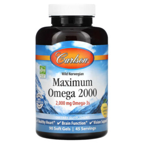Thực phẩm chức năng Carlson Wild Norwegian Maximum Omega 2000 Natural Lemon 1.000 mg 90 Soft Gels 088395172106