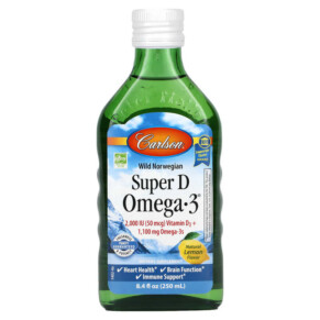 Thực phẩm chức năng Carlson Wild Norwegian Super D Omega-3 Natural Lemon 8.4 fl oz (250 ml) 088395014024