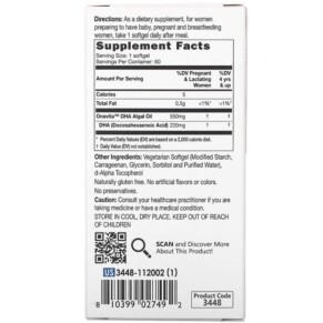 Thành phần vi chất của Catalo Naturals Algae DHA for Pregnancy 60 Softgels 810399027492