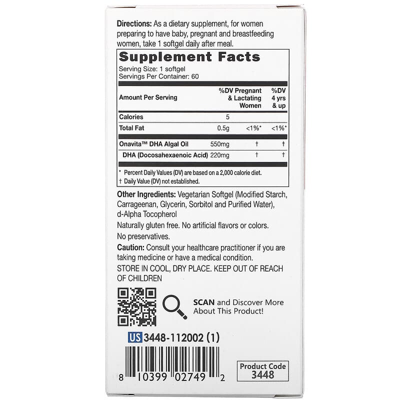 Catalo Naturals Algae DHA for Pregnancy 60 Softgels 2 Thành phần vi chất của Catalo Naturals Algae DHA for Pregnancy 60 Softgels 810399027492