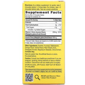 Thành phần vi chất của Catalo Naturals Chewable Vitamin C Orange Pineapple 100 mg 60 Chewable Tablets 810399027652