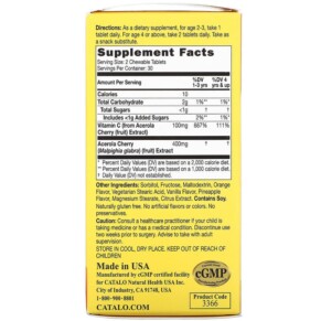Thành phần vi chất của Catalo Naturals Children's Chewable Vitamin C Formula 50 mg 60 Vegetarian Chewable Tablets 810399026617