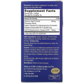 Thành phần vi chất của Catalo Naturals Extra CoQ10 Heart Formula with Nattokinase & Flaxseed Oil 30 Softgels 810399026082