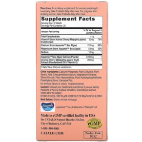 Thành phần vi chất của Catalo Naturals Vegetarian Calcium Formula Prenatal Algae Calcium 60 Vegetarian Tablets 810399025542
