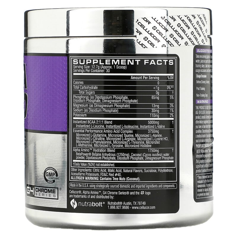 Cellucor Alpha Amino Performance BCAAs Fruit Punch 13.4 oz (381 g) 2 Thành phần vi chất của Cellucor Alpha Amino Performance BCAAs Fruit Punch 13.4 oz (381 g) 810390028320