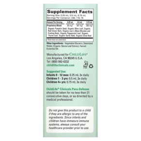 Childlife Clinicals Para-Defense Healthy Intestinal Microbiome 2 fl oz (59 ml) 3 Thành phần vi chất của Childlife Clinicals Para-Defense Healthy Intestinal Microbiome 2 fl oz (59 ml) 850005307129