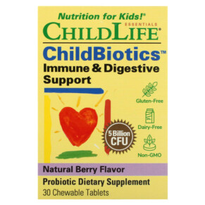 Thực phẩm chức năng ChildLife Essentials ChildBiotics Immune & Digestive Support Natural Berry 5 Billion CFU 30 Chewable Tablets 608274104006