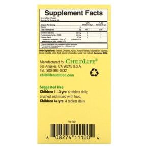 Thành phần vi chất của ChildLife Essentials ChildBiotics Probiotics with Colostrum Natural Berry 92 Tablets 608274111004