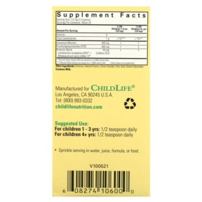 Thành phần vi chất của ChildLife Essentials ChildBiotics Probiotics with Colostrum Powder Tropical Orange 1.2 oz (34.5 g) 608274106000