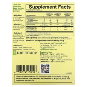 Thành phần vi chất của ChildLife Essentials Elderberry Super-Immune SoftMelts Natural Berry 27 Tablets 608274110007