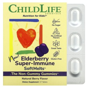 Thực phẩm chức năng ChildLife Essentials Elderberry Super-Immune SoftMelts Natural Berry 27 Tablets 608274110007
