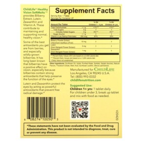 Thành phần vi chất của ChildLife Essentials Healthy Vision SoftMelts Natural Berry 27 Tablets 608274100503