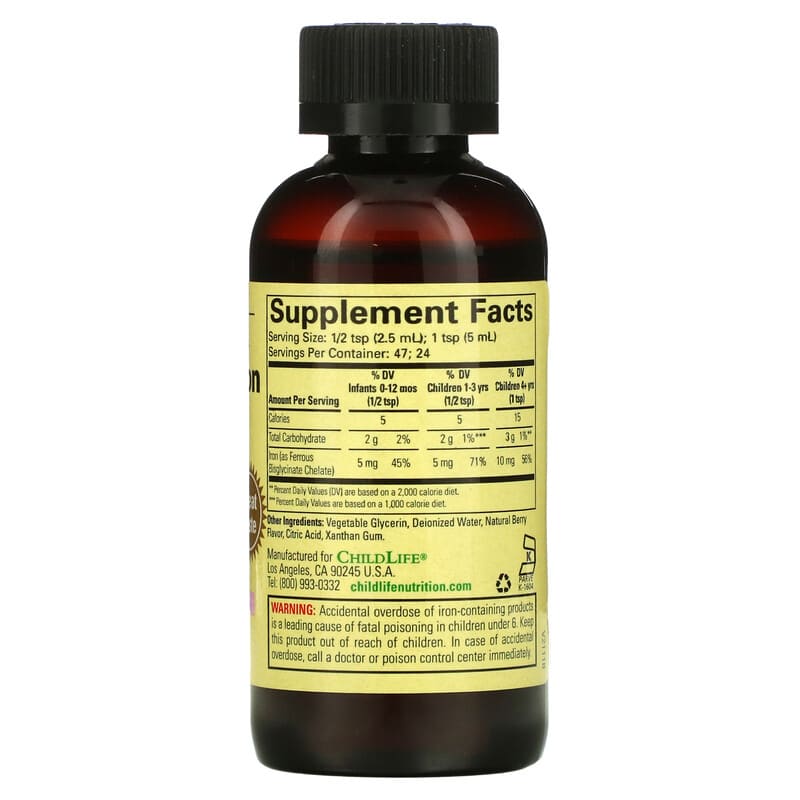 ChildLife Essentials Liquid Iron Natural Berry 4 fl oz (118 ml) 2 Thành phần vi chất của ChildLife Essentials Liquid Iron Natural Berry 4 fl oz (118 ml) 608274121003
