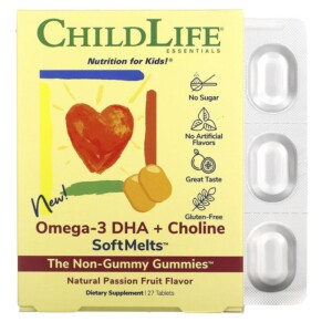 Thực phẩm chức năng ChildLife Essentials Omega-3 DHA + Choline SoftMelts Natural Passion Fruit 27 Tablets 608274110502