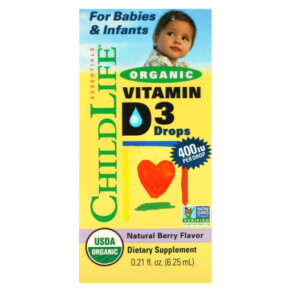 Thực phẩm chức năng ChildLife Essentials Organic Vitamin D3 Drops Natural Berry 400 IU 0.21 fl oz (6.25 ml) 608274130005