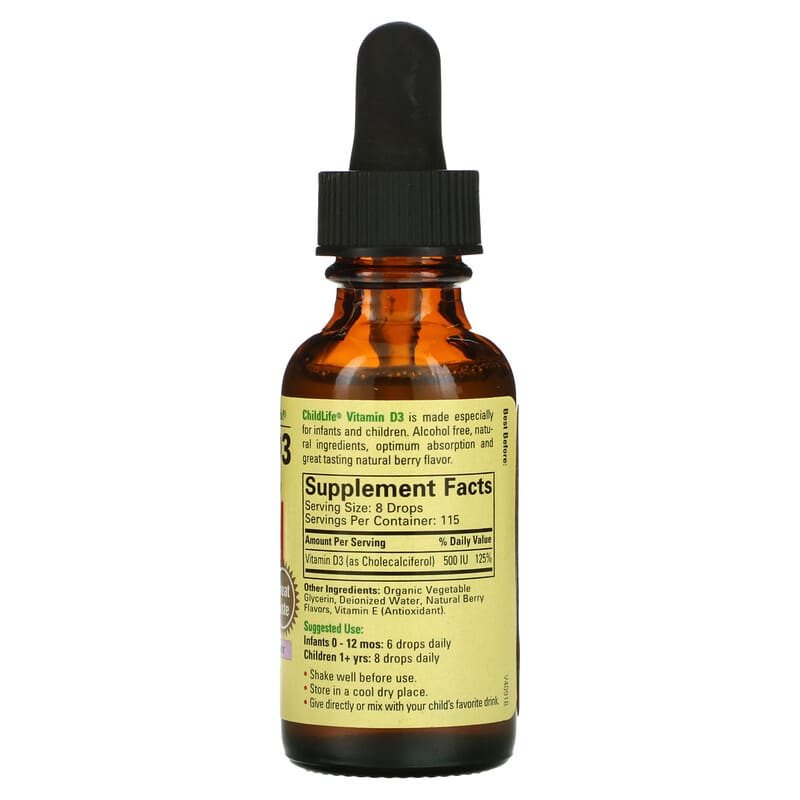 ChildLife Essentials Vitamin D3 Natural Berry 1 fl oz (30 ml) 2 Thành phần vi chất của ChildLife Essentials Vitamin D3 Natural Berry 1 fl oz (30 ml) 608274109001