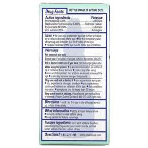 Thành phần vi chất của Clear Eyes Complete 7 Symptom Relief Astringent/Lubricant/Redness Reliever Eye Drops 0.5 fl oz (15 ml) 678112659791