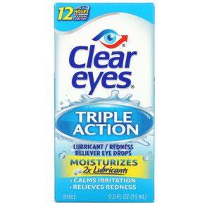 Thực phẩm chức năng Clear Eyes Triple Action Lubricant/Redness Reliever Eye Drops 0.5 fl oz (15 ml) 678112254330