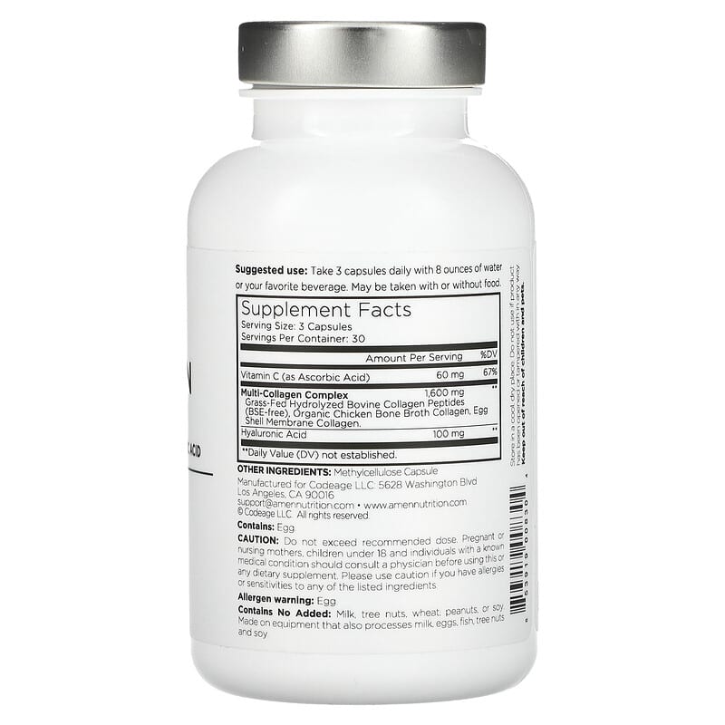 Codeage Amen Collagen 90 Vegetable Capsules 2 Thành phần vi chất của Codeage Amen Collagen 90 Vegetable Capsules 853919008304