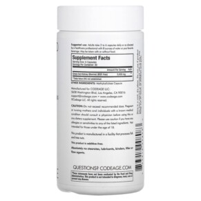 Thành phần vi chất của Codeage Grass-Fed Beef Kidney Pasture Raised 180 Capsules 853919008083