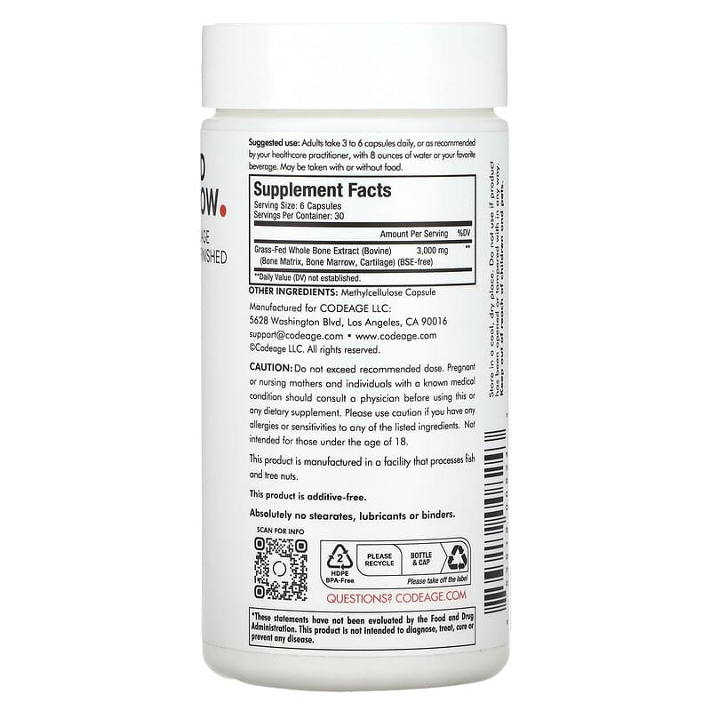 Codeage Grass-Fed Bone Marrow 180 Capsules 2 Thành phần vi chất của Codeage Grass-Fed Bone Marrow 180 Capsules 853919008243