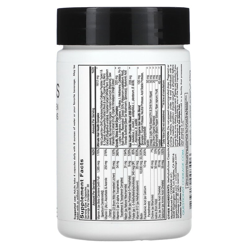 Codeage Hair Vitamins 120 Capsules 2 Thành phần vi chất của Codeage Hair Vitamins 120 Capsules 853919008496