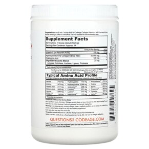 Thành phần vi chất của Codeage Hydrolyzed Collagen Peptides+ Powder Unflavored 9.98 oz (283 g) 853919008625