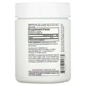 Thành phần vi chất của Codeage Liposomal Apigenin Non-GMO Vegan 90 Capsules 850026121384