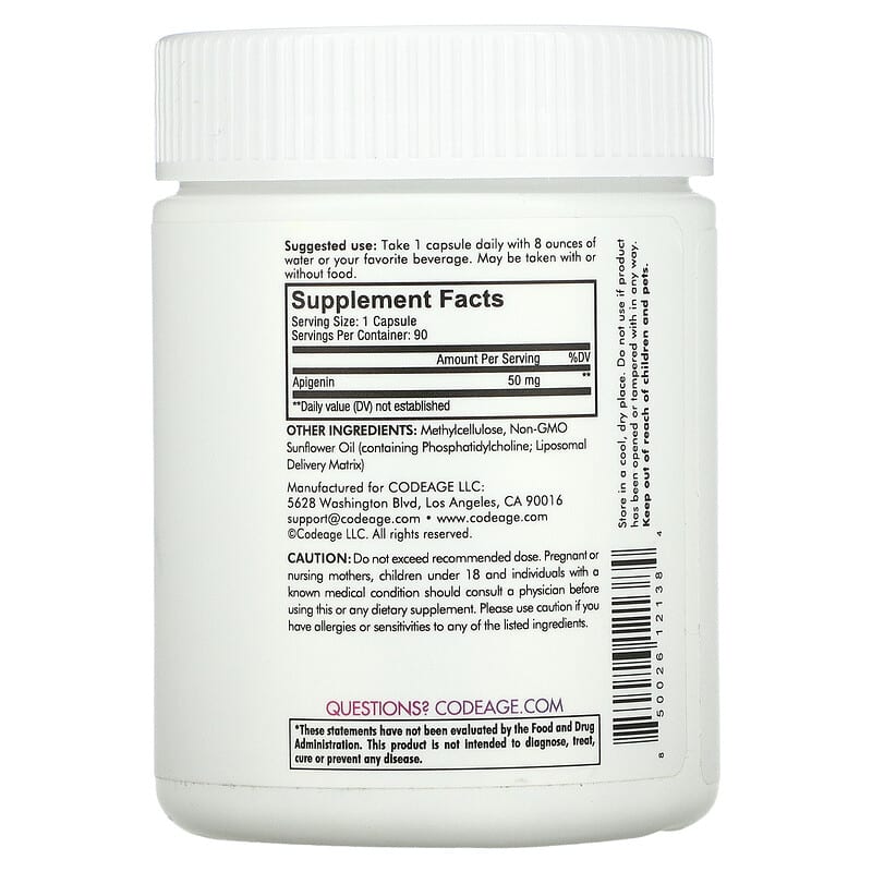 Codeage Liposomal Apigenin Non-GMO Vegan 90 Capsules 2 Thành phần vi chất của Codeage Liposomal Apigenin Non-GMO Vegan 90 Capsules 850026121384