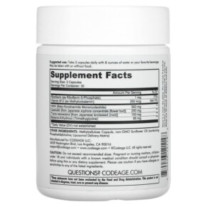 Thành phần vi chất của Codeage Liposomal NMN Resveratrol Quercetin 90 Capsules 850026121148