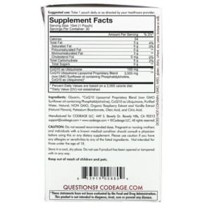 Thành phần vi chất của Codeage Nanofood Wonder Heart Liposomal CoQ10 Raspberry 30 Pouches 0.3 fl oz (10 ml) Each 853919008809