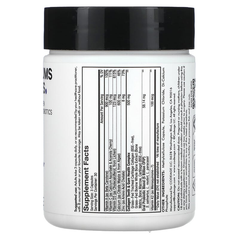 Codeage Teeth & Gums Vitamins Oral Care Nutrition 90 Capsules 2 Thành phần vi chất của Codeage Teeth & Gums Vitamins Oral Care Nutrition 90 Capsules 853919008489
