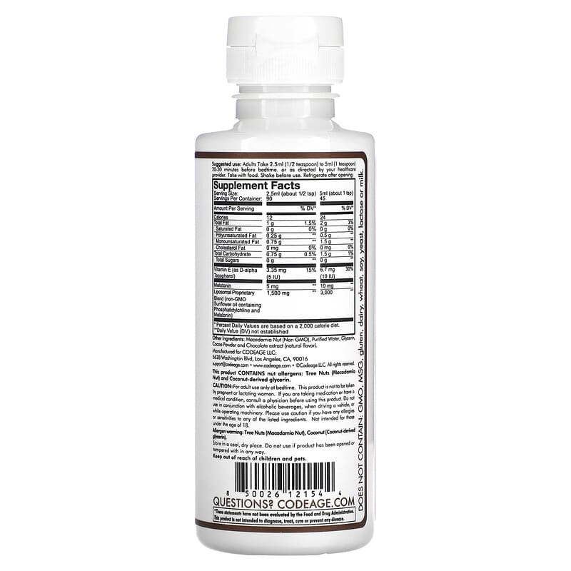 Codeage Ultra Sleep+ Chocolate Smoothie 8 fl oz (225 ml) 2 Thành phần vi chất của Codeage Ultra Sleep+ Chocolate Smoothie 8 fl oz (225 ml) 850026121544