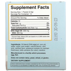 Thành phần vi chất của Coromega DHA Algal Oil Orange 14 Single Serve Packets 2.5 g Each 689269455563