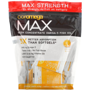Thực phẩm chức năng Coromega Max High Concentrate Omega-3 Fish Oil Citrus Burst 90 Squeeze Shots 2.5 g Each 689269455600