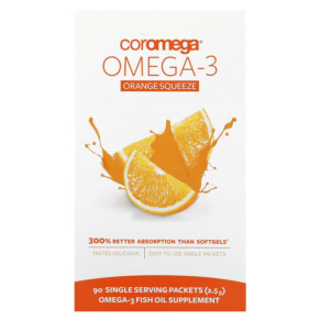 Thực phẩm chức năng Coromega Omega-3 Orange Squeeze 90 Packets 2.5 g Each 689269001067