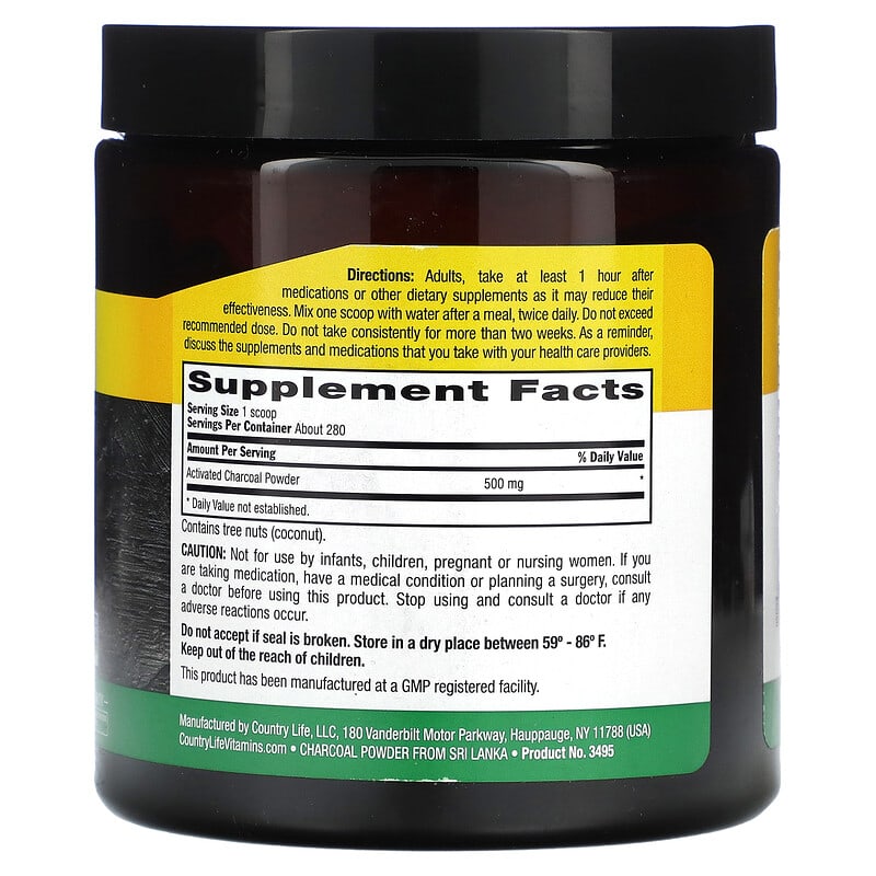 Country Life Activated Coconut Charcoal Powder 500 mg 5 oz (141.7 g) 2 Thành phần vi chất của Country Life Activated Coconut Charcoal Powder 500 mg 5 oz (141.7 g) 015794034957