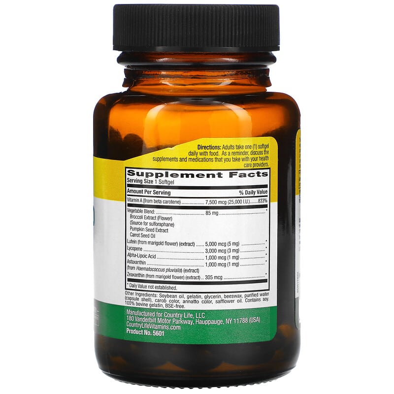 Country Life Carotenoid Complex 60 Softgels 2 Thành phần vi chất của Country Life Carotenoid Complex 60 Softgels 015794056010
