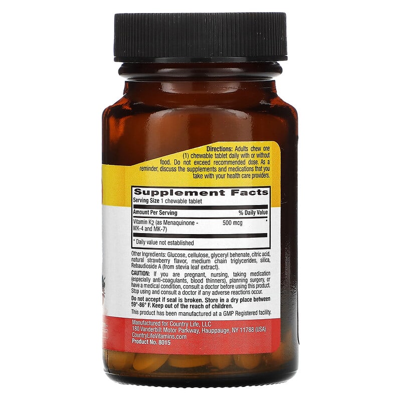 Country Life Certified Vegan K2 Strawberry 500 mcg 60 Chewable Tablets 2 Thành phần vi chất của Country Life Certified Vegan K2 Strawberry 500 mcg 60 Chewable Tablets 015794080152