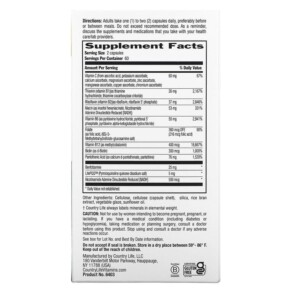 Thành phần vi chất của Country Life Coenzyme B-Complex Advanced 120 Vegan Capsules 015794064039