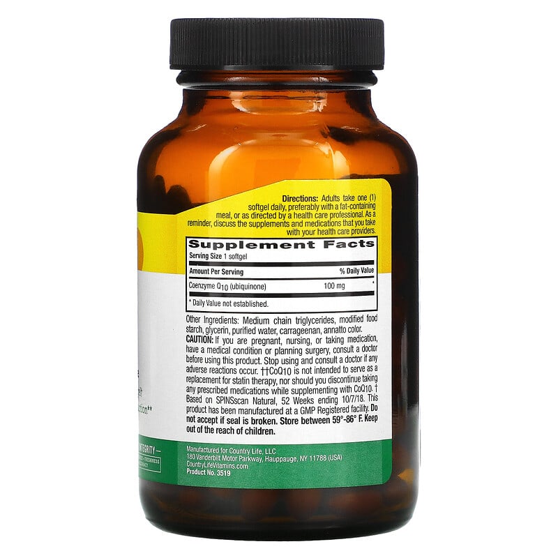 Country Life CoQ10 100 mg 120 Vegan Softgels 2 Thành phần vi chất của Country Life CoQ10 100 mg 120 Vegan Softgels 015794035190