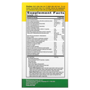 Thành phần vi chất của Country Life Core Daily-1 Multivitamins Men 60 Tablets 015794081906