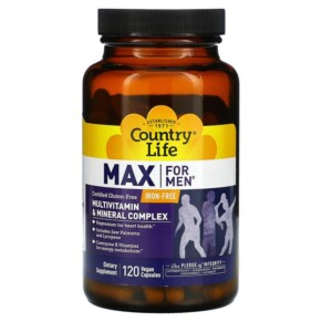 Thực phẩm chức năng Country Life Max for Men Multivitamin & Mineral Complex Iron-Free 120 Vegan Capsules 015794081401