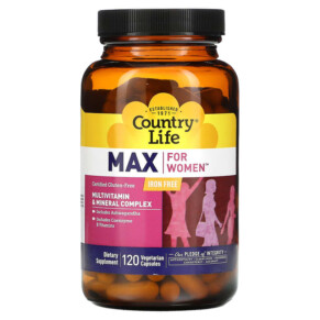 Thực phẩm chức năng Country Life Max for Women Multivitamin & Mineral Complex Iron Free 120 Vegetarian Capsules 015794081241