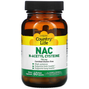 Thực phẩm chức năng Country Life NAC N-Acetyl Cysteine 750 mg 60 Vegan Capsules 015794016878