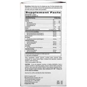 Thành phần vi chất của Country Life Omega 3-6-9 Complete Ultra Concentrated Natural Lemon 180 Softgels 015794041023