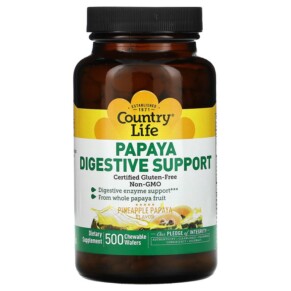 Thực phẩm chức năng Country Life Papaya Digestive Support Pineapple Papaya 500 Chewable Wafers 015794053880